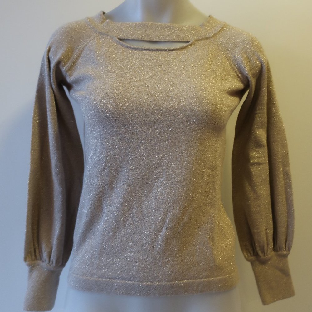MINNIE ROSE METALLIC GOLD KEYHOLE SWEATER S *